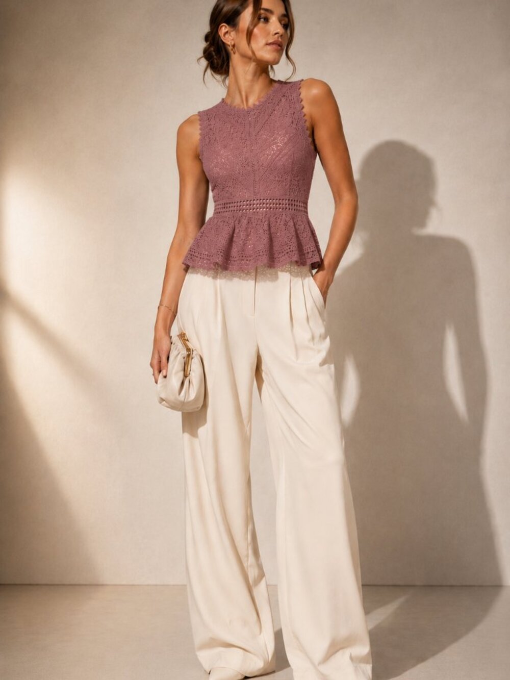 Romeo and Juliet Lace Peplum Top Round Neck Sleeveless Zip M